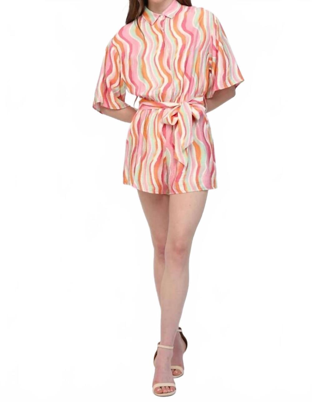 NEW FATE stripe button down romper in cream multi